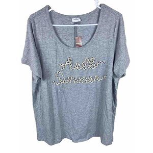 Avenue T-Shirt Womens 18/20 Gray‎ Short Sleeve Knit Yarn Hello Summer Spell Out